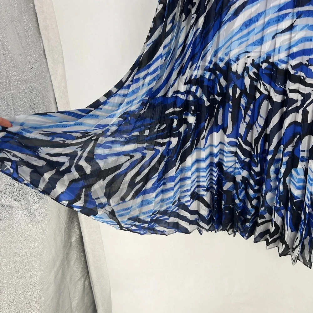 Black Label by Chico's Maxi‎ Skirt Womens M Blue White Zebra Print Lined Pleated